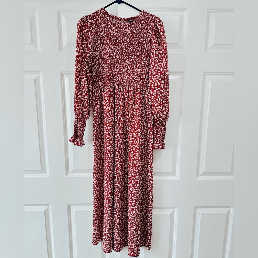 SHEIN Mulvari Ditsy Floral Puff Sleeve Shirred A-line Dress - Size: (L)